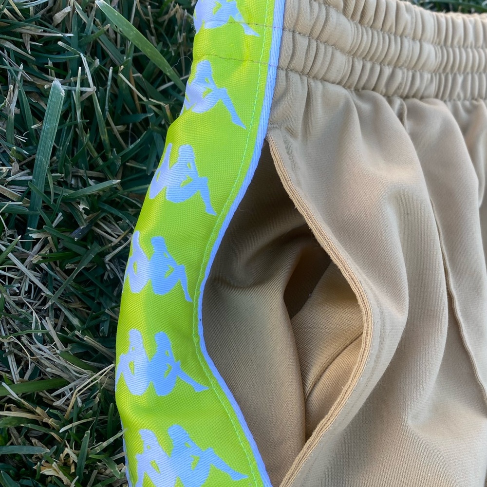 Kappa Banda RARE Drawstring Pocket Tan Neon Sweats Trackpants Joggers Sweatpants - Picture 5 of 10